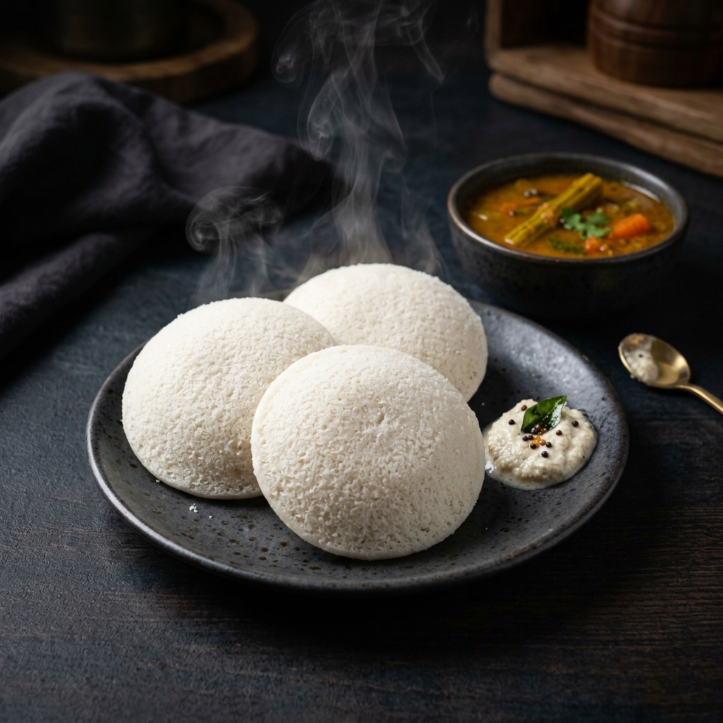 Steamed white idlis