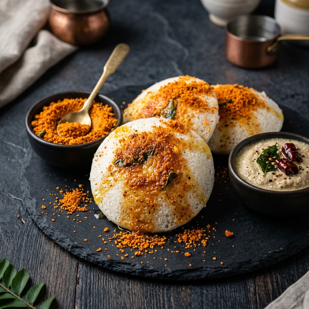 Steamed idlis tossed in gun powder